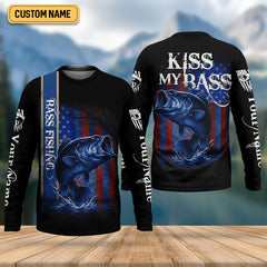Maxcorners Kiss My Bass Patriotic Fishing Shirt, SPF Shirt, Funny Fishing Shirt, Fishing Shirts For Men, Bass Fishing