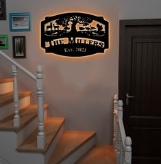 Maxcorners Personalized Hunting Metal Sign WITH LED/WITHOUT LED Light Deer Turkey Scene Custom Name Metal Wall Art Hunter Gift Rustic Cabin Decor LM0110