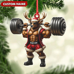 Maxcorners Personalized Acrylic Muscle Deer Christmas Ornament - Custom Weightlifting Holiday Decoration LM0110