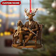 Maxcorners Personalized Acrylic Deer Christmas Ornament - Elegant Hunter Buck with Dog Holding Rifle Holiday Decor 2D Flat