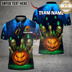 Maxcorners Bowling And Pins Halloween Pumpkin Zombie Pins Customized Name, Team Name 3D Shirt (4 Colors)