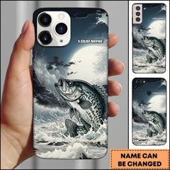 Maxcorners Crappie Fishing Moon Ocean Splash Personalized Name Phone Case