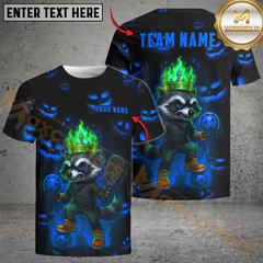 Maxcorners Pickleball Neon Raccoon Flame Crown Customized Name & Team Name 3D Shirts