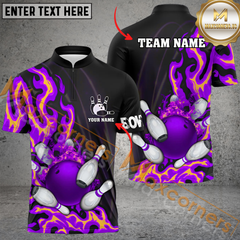 Maxcorners Ball And Pins Fire Flame Bowling Jersey Multicolor Option Customized Name, Team Name 3D Polo Shirt