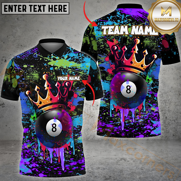 Maxcorners Billiard Crowned 8-Ball Paint Splash Multicolor Personalized 3D Shirt, Graffiti Royal Style Shirt