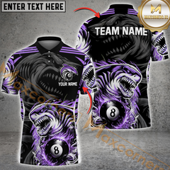 Maxcorners Ball 8 Shark Attack Billiard Jersey Custom Name, Team Name Pool 3D Shirt With Fierce Shark Design