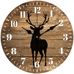 Maxcorners Non-Ticking Deer Silhouette Wall Clock, Decorative Round Wall Clock for Home, Living Room, Bedroom, Home Office Decor TU3012