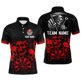 Maxcorners Custom Men's Grim Reaper Dart Shirt – Black Red Grunge Darts Jersey Team Polo & Quarter Zip Styles LM2404