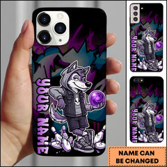 Maxcorners Bowling Purple Wolf Graffiti Ball Pins Personalized Name Phone Case