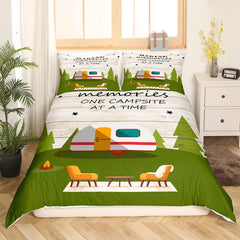 Maxcorners Camper Comforter Cover Twin Happy Camping Bedding Set