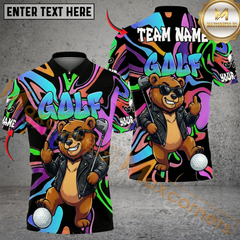 Maxcorners Cool Bear Golf Polo Shirt, Customized Name & Team Name 3D Shirts (4 Colors)