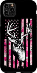 Maxcorners Whitetail Buck Womens Deer Hunting Pink Camo American Flag Personalized Name Phone Case LM1012