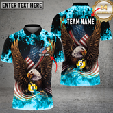 Maxcorners Ball 9 Eagle Fire Flame USA Flag Billiard Jersey Multicolor Options Personalized Name, Team Name 3D Polo Shirt (4 Colors)