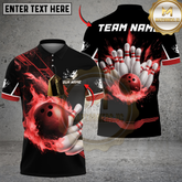 Maxcorners Bowling And Pins Flame Perfect Strike Customized Name, Team Name 3D Shirt (4 Colors)