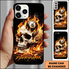 Maxcorners Billiards Fire Skull 8 Ball Personalized Name Phone Case