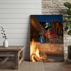 Maxcorners Duck Canvas Camping Campfire Coffee Night Scene Canvas Wall Art