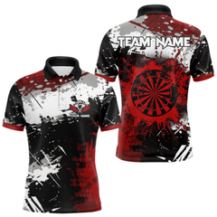 Maxcorners Red Grunge Paint Splash Dart Polo & Quarter Zip Custom Dart Shirts For Men Darts Team Jerseys