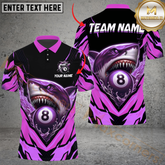 Maxcorners Billiard Pool 8 Ball Shark Attack Personalized Name Men And Women 3D Polo Shirt Custom Billiard Team Jersey (4 Colors)