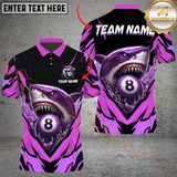 Maxcorners Billiard Pool 8 Ball Shark Attack Personalized Name Men And Women 3D Polo Shirt Custom Billiard Team Jersey (4 Colors)