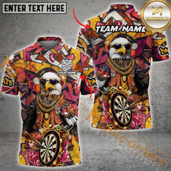 Maxcorners Darts Funny Eagle Graffiti MutilColor Option Customized Name, Team Name 3D Polo Shirt
