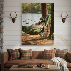 Maxcorners Duck Canvas Hammock Lake Relaxing Headphones Reading Canvas Wall Art
