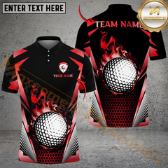 Maxcorners Blazing Fireball Golf Polo Shirt, Customized Name & Team Name 3D Shirts (4 Colors)