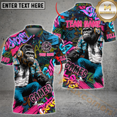 Maxcorners Graffiti Chimp Billiard Jersey Multicolor Option Customized Name, Team Name 3D Polo Shirt