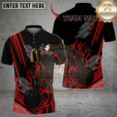 Maxcorners Bowling And Pins Flame Strike Minimalist Black Customized Name, Team Name 3D Shirt (4 Colors)