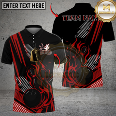 Maxcorners Bowling And Pins Flame Strike Minimalist Black Customized Name, Team Name 3D Shirt (4 Colors)