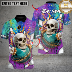 Maxcorners Bowling Skull Splash Strike Multicolor Customized Name Team Name 3D Shirts