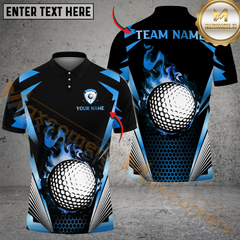 Maxcorners Blazing Fireball Golf Polo Shirt, Customized Name & Team Name 3D Shirts (4 Colors)
