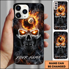 Maxcorners Billiards Fire Smoke Skull 8 Ball Personalized Name Phone Case