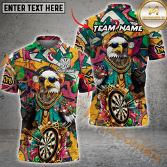 Maxcorners Darts Funny Eagle Graffiti MutilColor Option Customized Name, Team Name 3D Polo Shirt