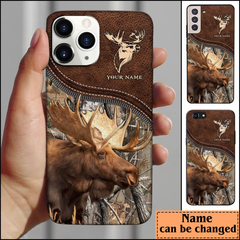 Maxcorners Moose Hunting Leather Pattern Personalized Name Phone Case (4 colors)