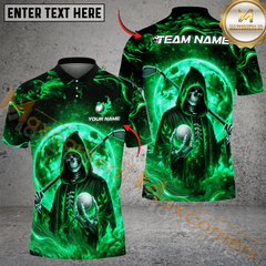Maxcorners Grim Reaper Fire Golf Polo Shirt, Customized Name & Team Name 3D Shirts (4 Colors)