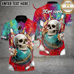 Maxcorners Bowling Skull Splash Strike Multicolor Customized Name Team Name 3D Shirts