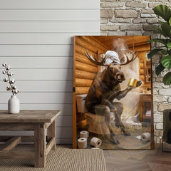 Maxcorners Moose Canvas Funny Bathroom Toilet Beer Humor Canvas Wall Art