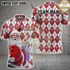Maxcorners Bowling Santa Claus Diamond Pattern Personalized Name 3D Unisex Shirt