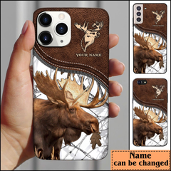 Maxcorners Moose Hunting Leather Pattern Personalized Name Phone Case (4 colors)