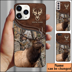 Maxcorners Elk Hunting Leather Pattern Personalized Name Phone Case (4 colors)