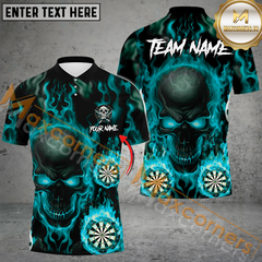 Maxcorners Darts Skull Flame Mutilcolor Options Personalized Name, Team Name 3D Polo Shirt