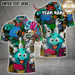 Maxcorners Bowling Madness Graffiti Style Multicolor Customized Name, Team Name 3D Shirts