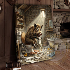 Maxcorners Wild Boar Canvas Rustic Bathroom Stone Wall Humor Canvas Wall Art