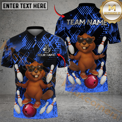 Maxcorners Bowling And Pins Funny Happy Beaver Customized Name, Team Name 3D Shirt (4 Colors)