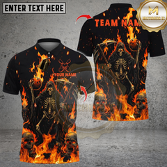 Maxcorners Bowling Flame Reaper And Fire Skull Multicolor Customized Name, Team Name 3D Shirts 20