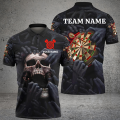 Maxcorners Darts Skull Mutilcolor Options Personalized Name, Team Name 3D Polo Shirt