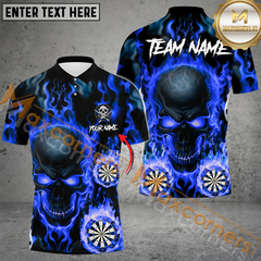 Maxcorners Darts Skull Flame Mutilcolor Options Personalized Name, Team Name 3D Polo Shirt