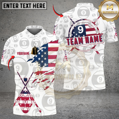 Maxcorners Billiards Ball 8 And 9 White Ball Pattern US Flag Personalized Shirt (2 Colors)