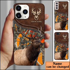 Maxcorners Elk Hunting Leather Pattern Personalized Name Phone Case (4 colors)