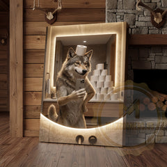 Maxcorners Wolf Canvas Modern Bathroom Mirror Selfie Humor Canvas Wall Art